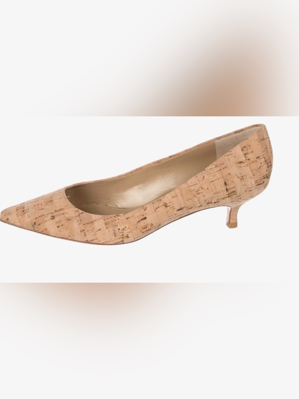 Stuart Weitzman Cork Pointed Kitten Heel Pumps - Tan 6.5 M